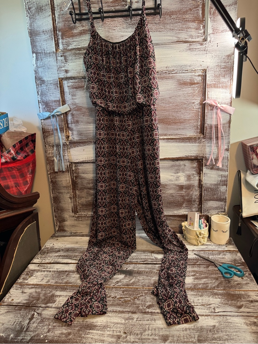 Gilli Black and Pink Geometric-Print Spaghetti-Strap Jumpsuit